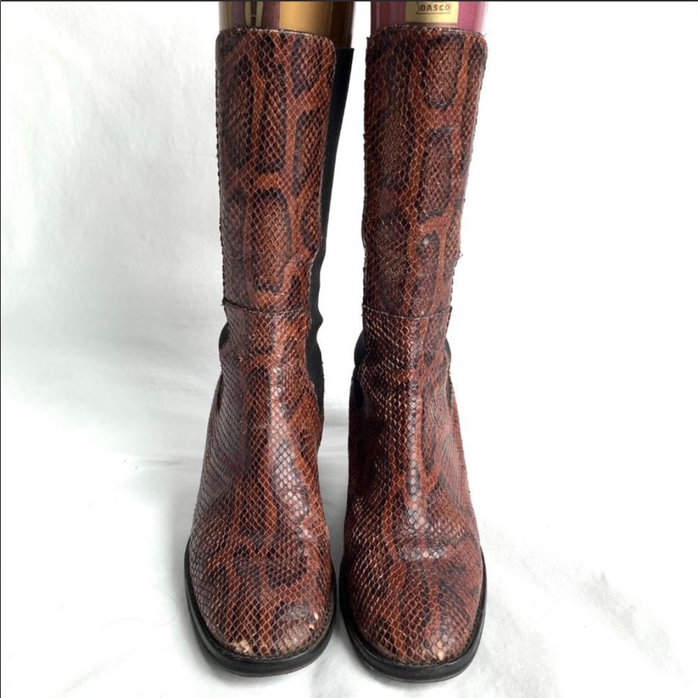 Miista  boots mid calf brown snakeskin leather elastic chunky Macy 39 8.5